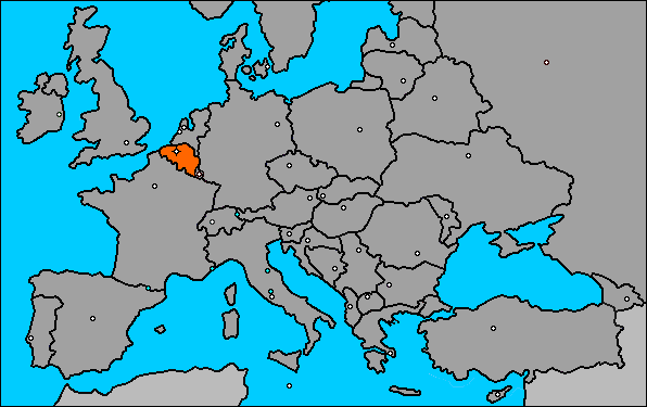 Belgica en rojo en el mapa de europa.