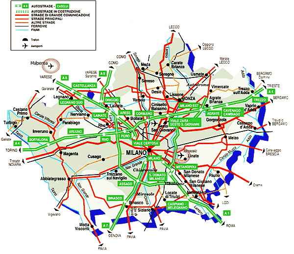 Mapa de milan y la zona de lombardia