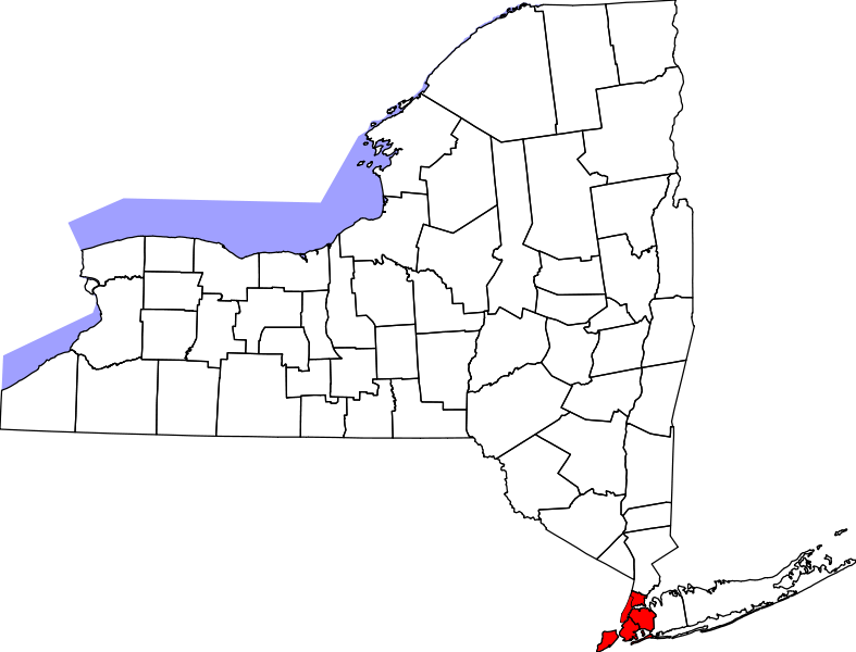 Location de New York en le map de EE UU